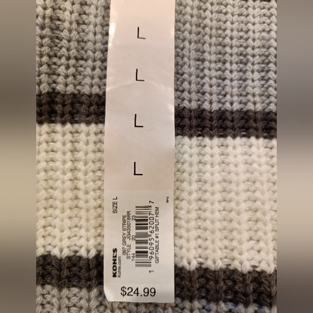 Kohl's Gray, Cream & Dark Gray Striped Crewneck Sweater - Picture 2 of 3